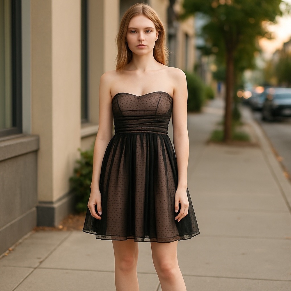 Jill Stuart Black/Pink Short Flouncy Strapless Stays 8 Party Dress